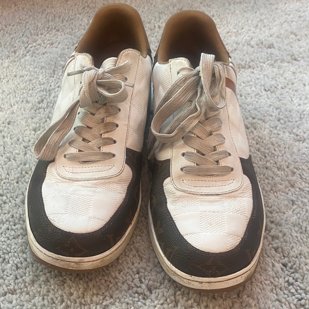 Louis Vuitton Men's White and Brown Logo Sneakers - Picture 2 of 11